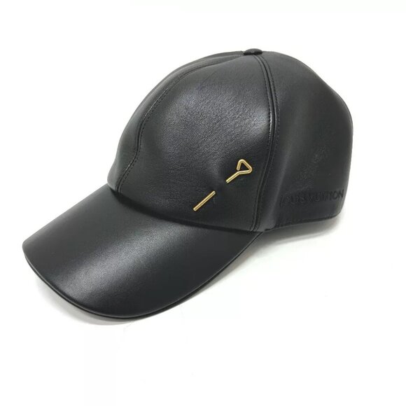LOUIS VUITTON Newsboy cap-pin Apparel Baseball cap Leather Black - Picture 1 of 16